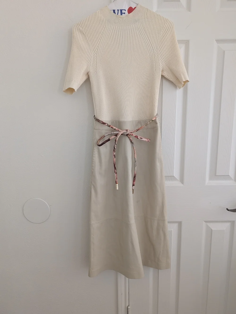 Ted Baker Cream and Gray Monogram Fringe Scarf